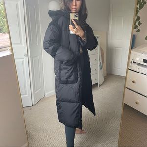 Urban Outfitters BDG hooded black long down coat XS